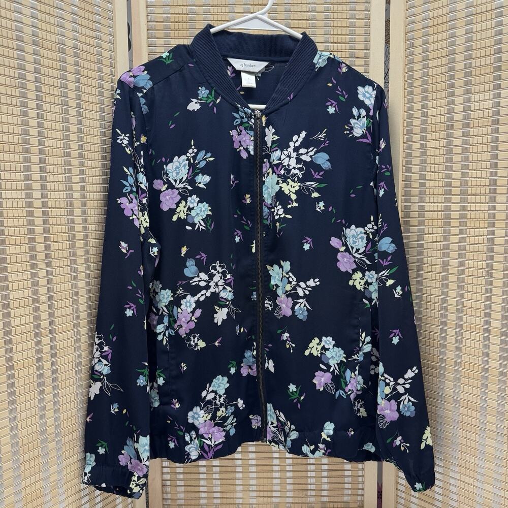 CJ Banks Jacket Women's Size X Navy Blue Purple Floral Lightweight Unlined